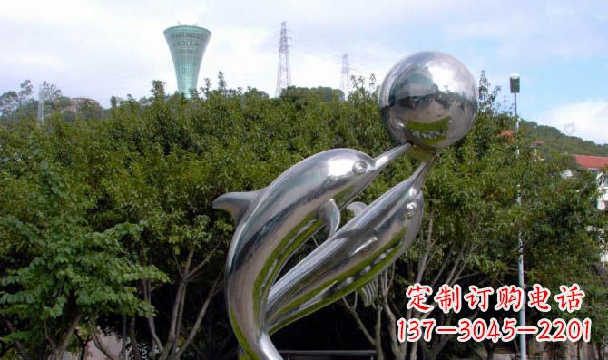 重庆高贵静谧的不锈钢海豚顶球雕塑