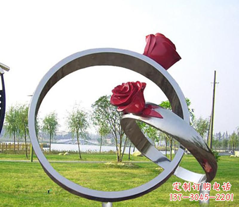 重庆不锈钢景观婚戒雕塑
