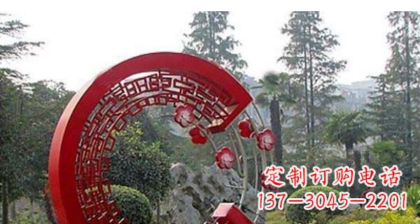 重庆灵动奔放的不锈钢和梅花圆环雕塑