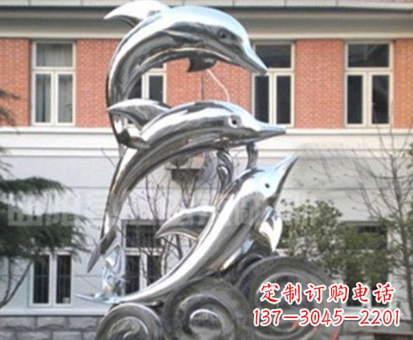 重庆跳跃海豚海浪不锈钢雕塑