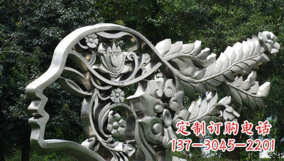 重庆公园抽象不锈钢美女头象雕塑
