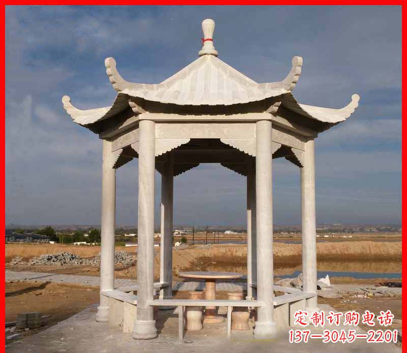 重庆公园大理石六角石雕凉亭 (2)