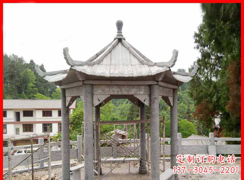 重庆精美大理石六角石凉亭雕塑