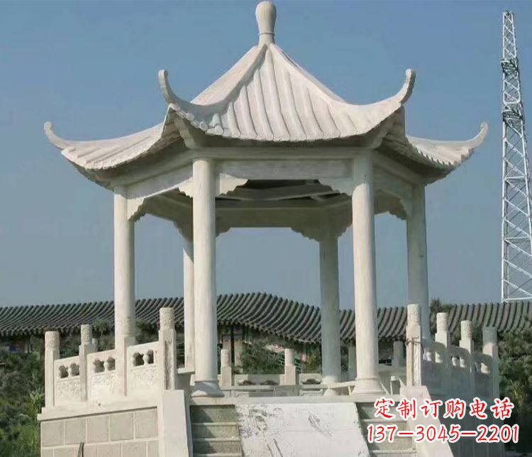 重庆极具视觉冲击力的大理石六角石凉亭雕塑