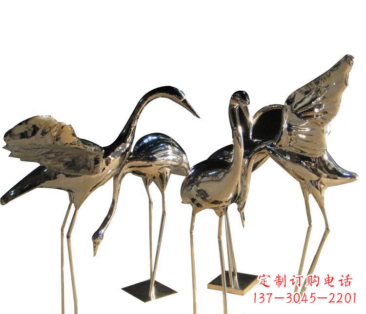 重庆公园动物不锈钢仙鹤雕塑1