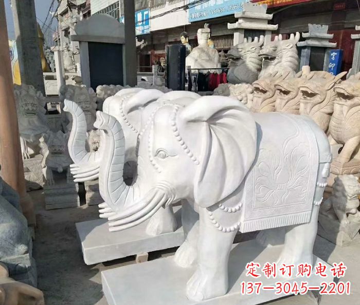 重庆汉白玉大象雕塑——招财聚宝