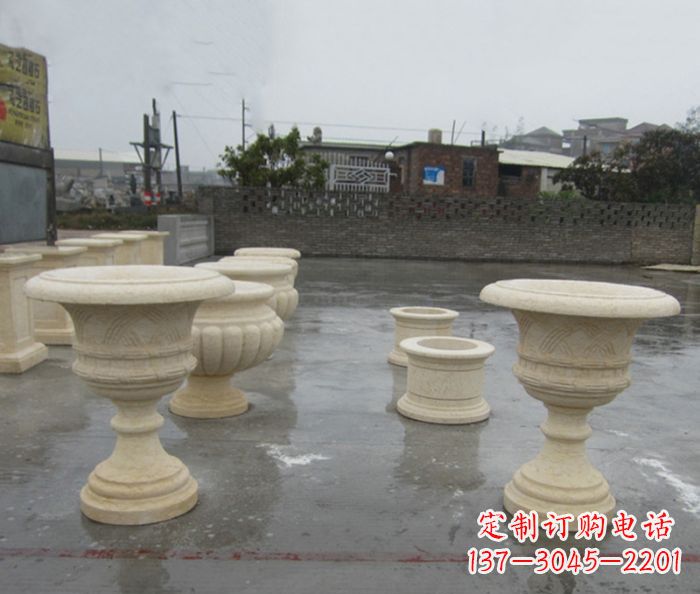 重庆完美绽放——大理石花盆石雕