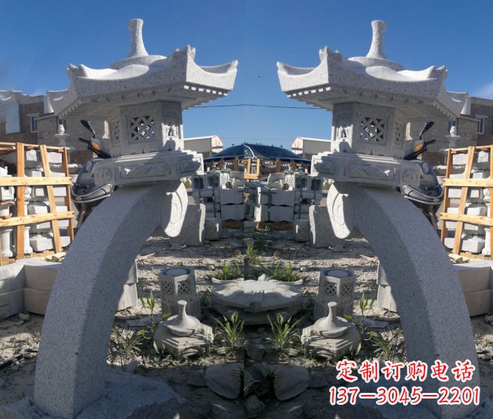 重庆精美大理石镂空石灯雕塑