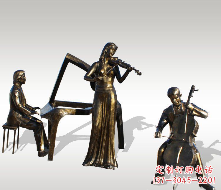 重庆公园景观弹钢琴拉小提琴人物铜雕