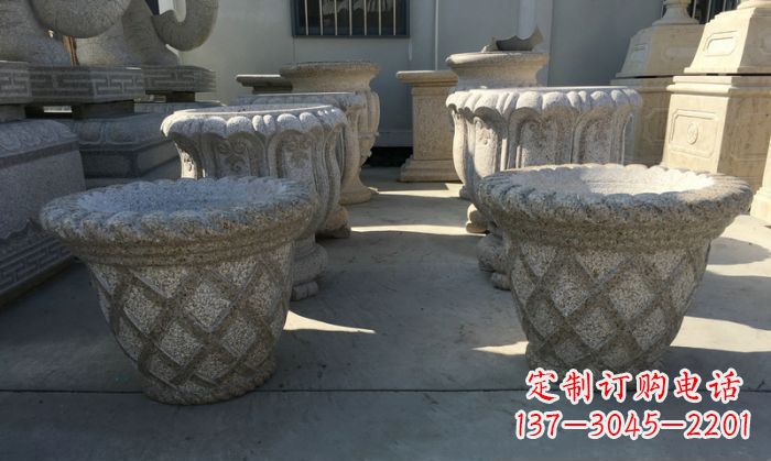 重庆公园景观花篮式花盆石雕 (2)