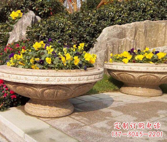 重庆公园景观砂岩花盆石雕 (2)