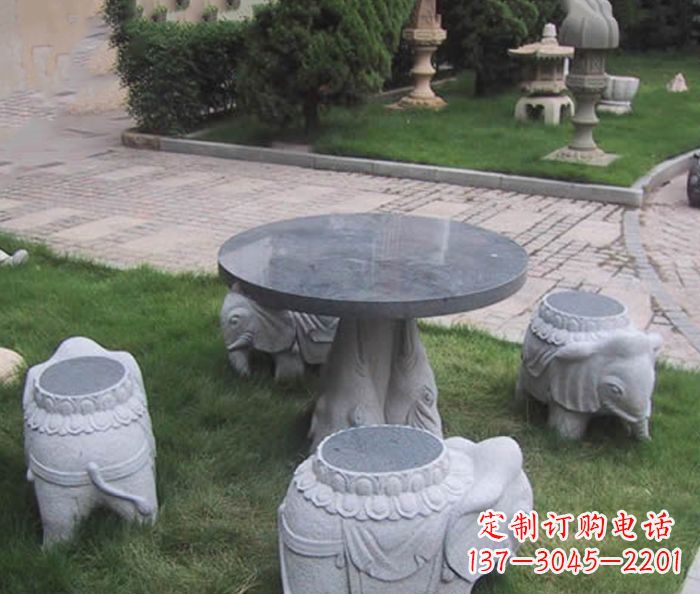 重庆公园景观小象石桌凳石雕