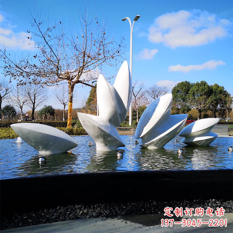 重庆公园景区抽象不锈钢树叶水景喷泉景观雕塑