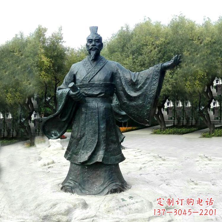 重庆公园历史名人战国时期著名思想家孟子铜雕塑像