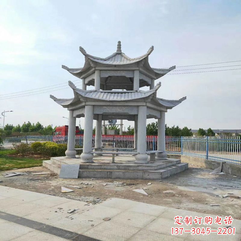 重庆公园凉亭双层石雕亭子