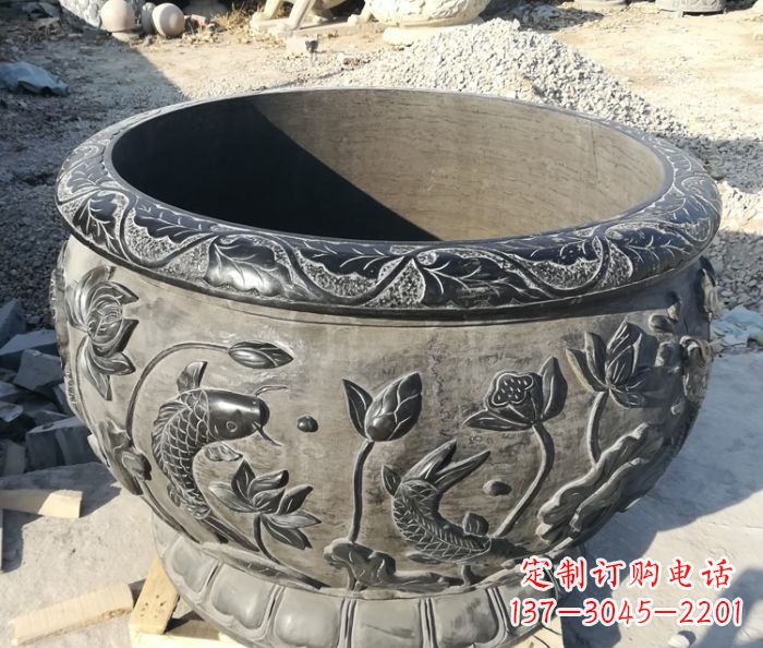 重庆青石仿古雕塑荷花水缸
