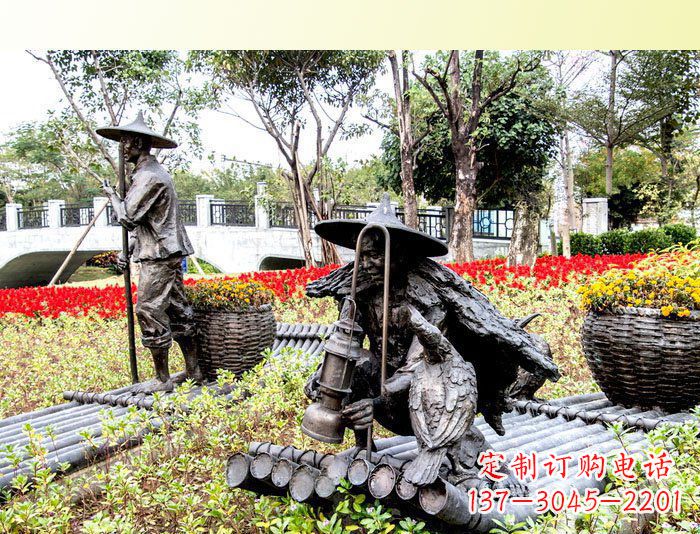 重庆公园人物渔夫铜雕塑