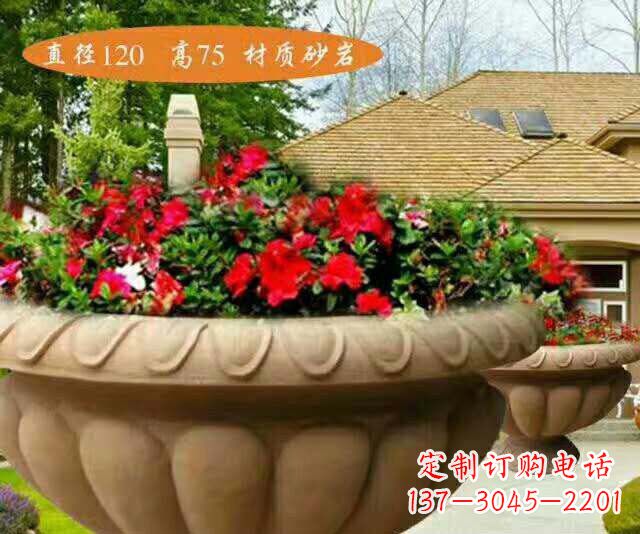 重庆公园砂岩花盆石雕花钵