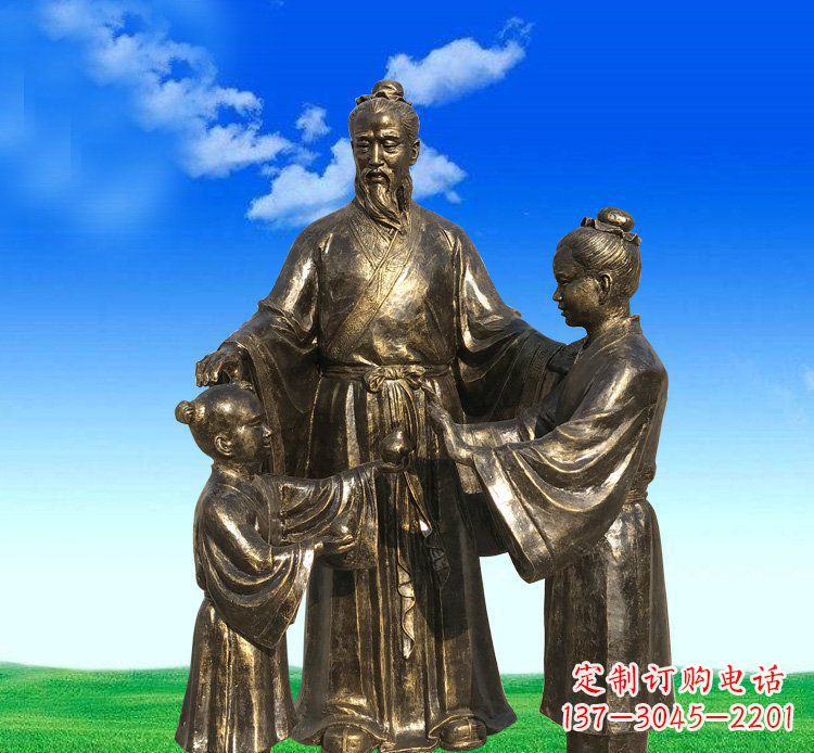 重庆公园铜雕孔融让梨人物雕塑