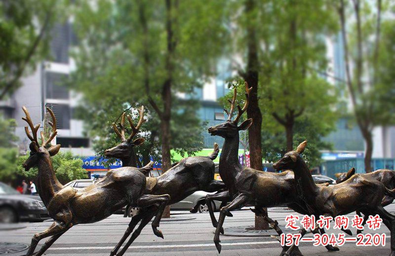 重庆公园铜雕群鹿动物雕塑