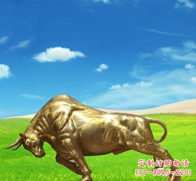 重庆公园铜雕贴金黄牛动物雕塑