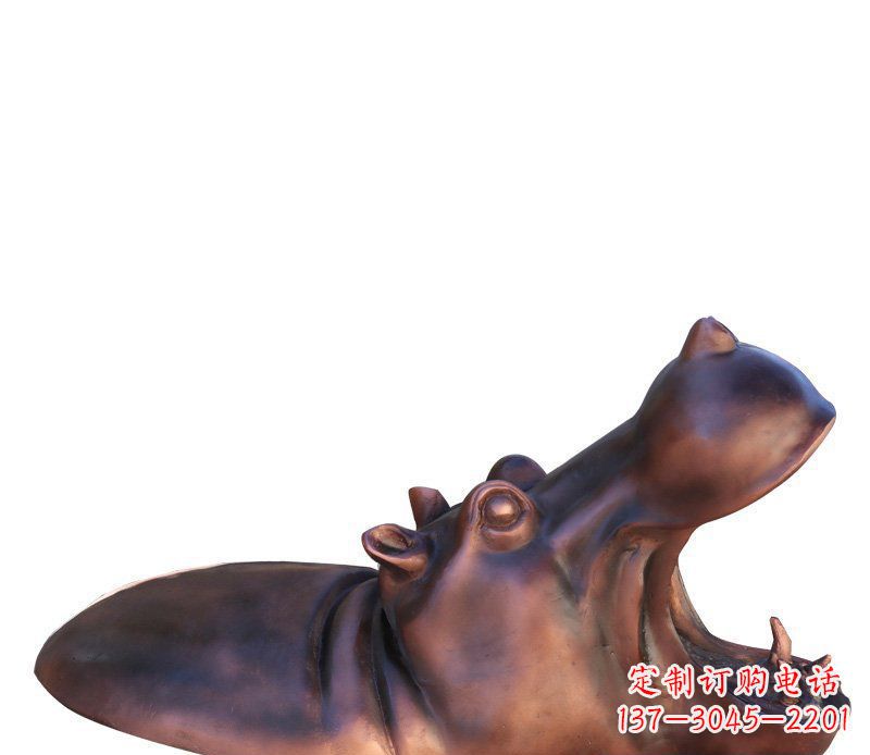 重庆公园铜雕张嘴河马动物雕塑