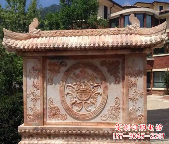 重庆中领雕塑-公园晚霞红蝙蝠竹子石影壁雕塑