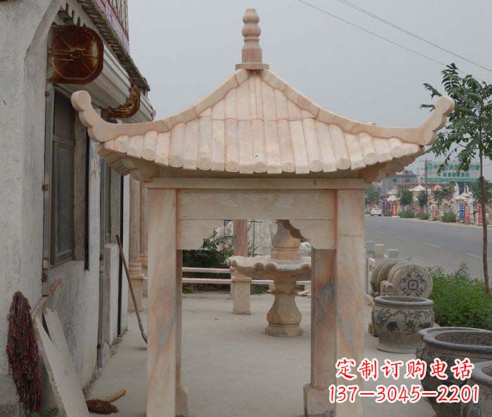 重庆精美红六角石凉亭雕塑
