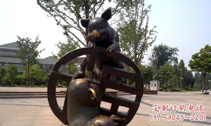 重庆公园小猪动物铜雕 (2)