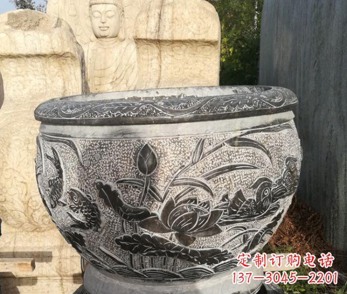 重庆室内装饰用鸳鸯荷花浮雕水缸