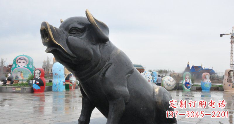 重庆公园猪动物铜雕 (3)