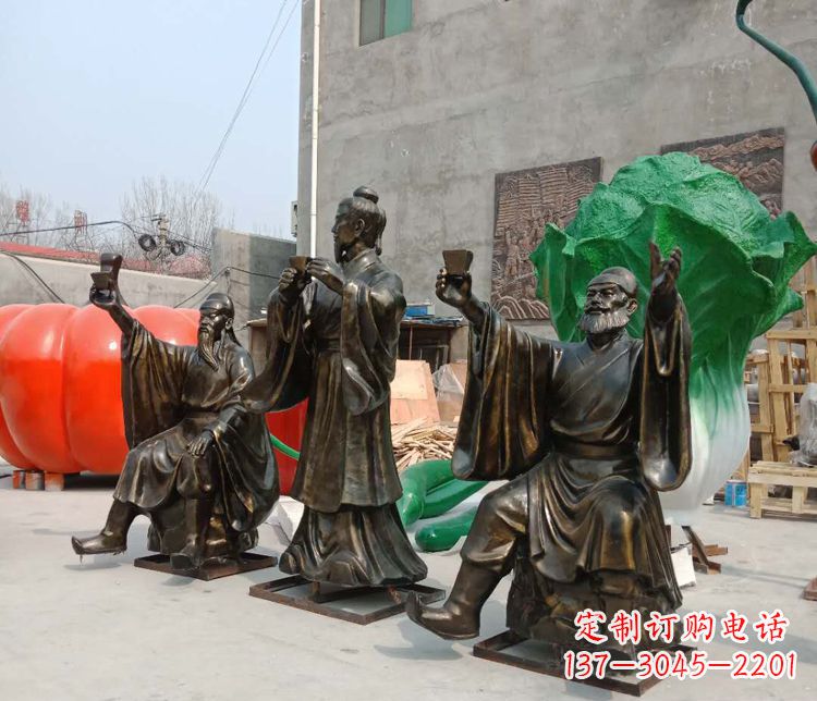 重庆古代名人刘关张三结义铜雕