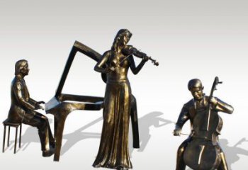 重庆公园景观钢琴拉小提琴人物铜雕