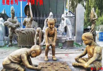 重庆铜质童趣儿童下棋雕塑