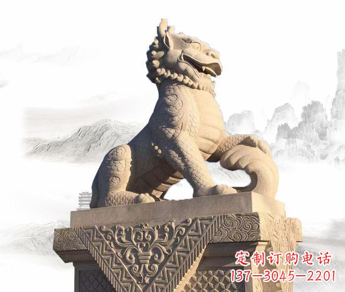 重庆古代神兽大理石麒麟石雕 (2)