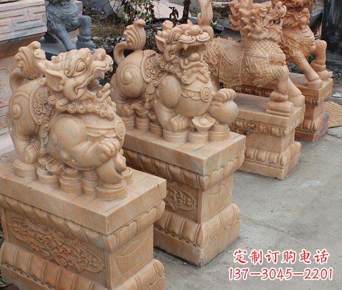 重庆古代神兽晚霞红貔貅石雕