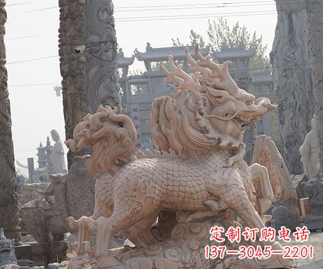 重庆古代神兽晚霞红麒麟石雕