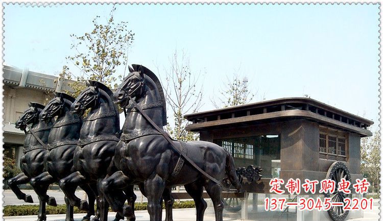 重庆古代四匹马的马车铜雕