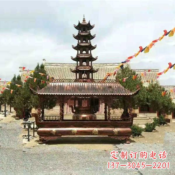 重庆全新古典铜香炉雕龙塑型双耳方形器皿