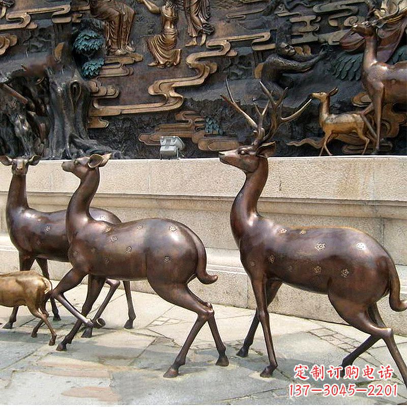 重庆古铜色梅花鹿铜雕精美塑型