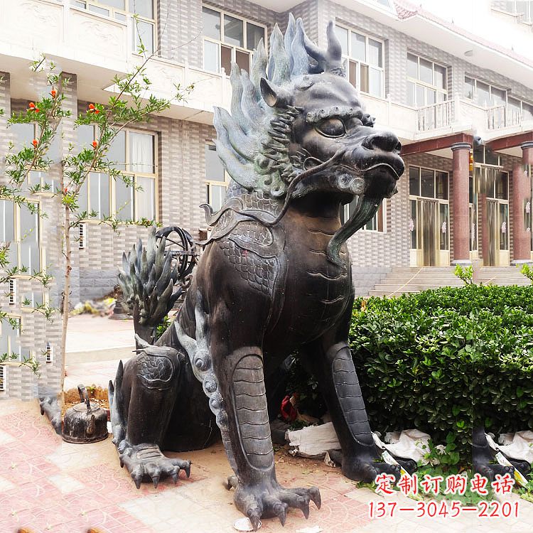 重庆古铜色镇宅铜麒麟雕塑,精美绝伦!