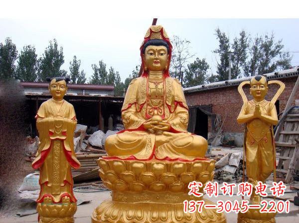 重庆财运旺旺,观音童子龙女铜雕