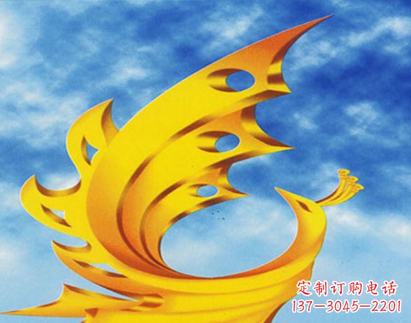 重庆广场摆u需i高金色的凤凰雕塑
