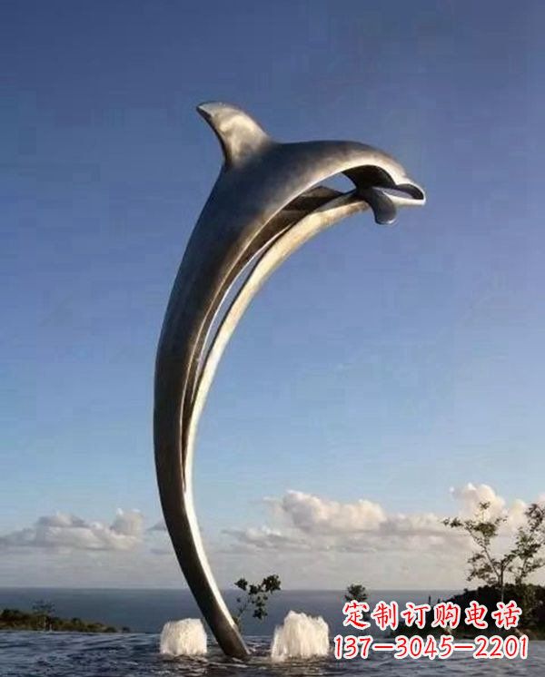 重庆广场不锈钢抽象海豚雕塑 (2)