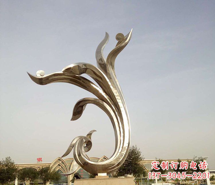 重庆中国传统图案雕刻定制——高端不锈钢抽象金凤凰雕塑