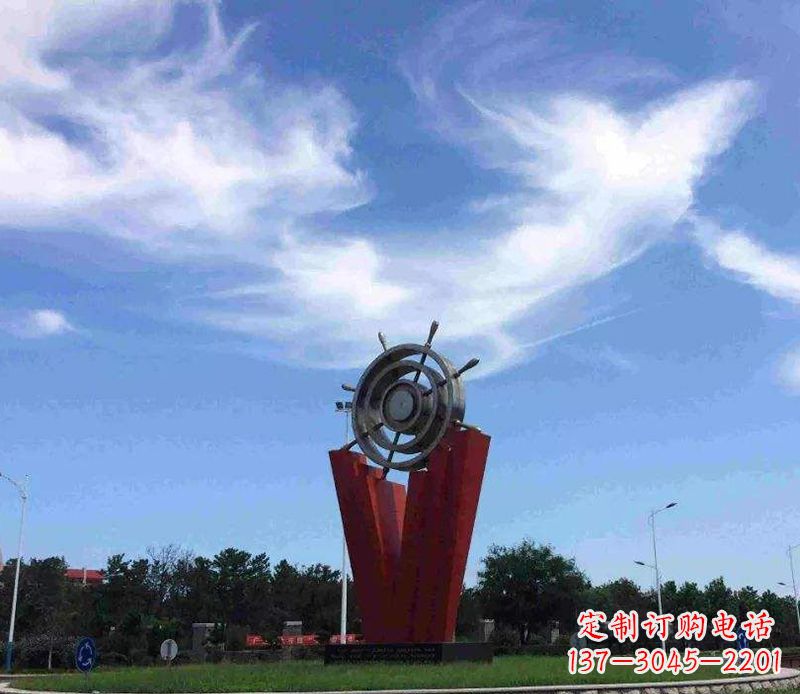 重庆广场不锈钢船舵雕塑
