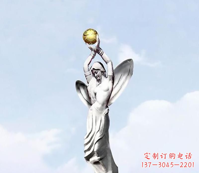 重庆精美的不锈钢女人双手捧球雕塑