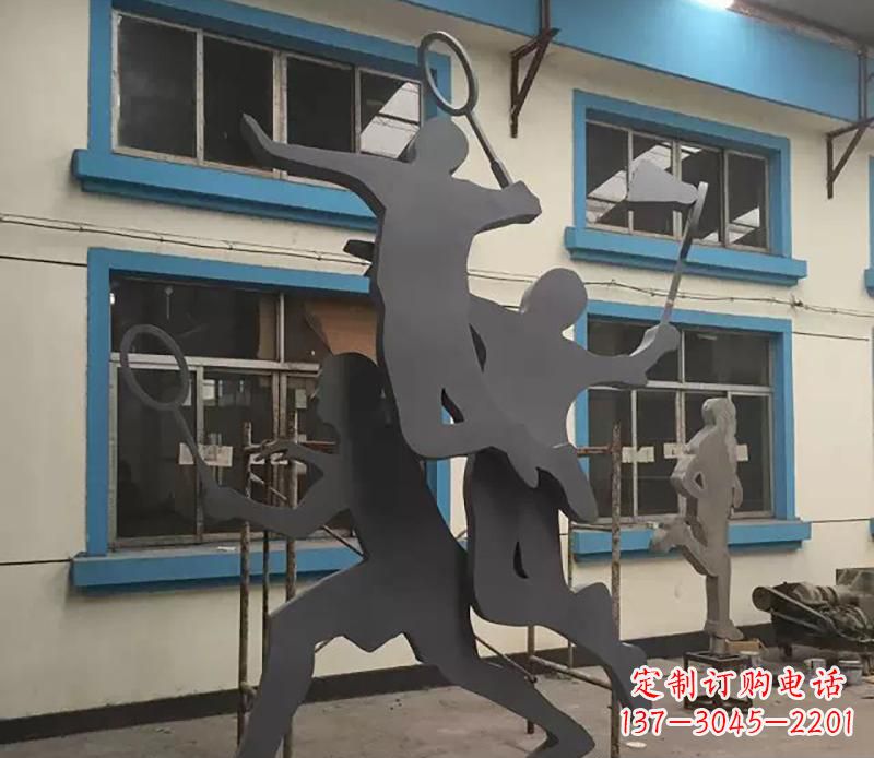 重庆广场不锈钢打羽毛球雕塑