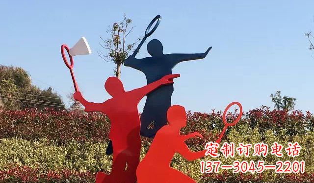 重庆广场不锈钢打羽毛球雕塑 (2)