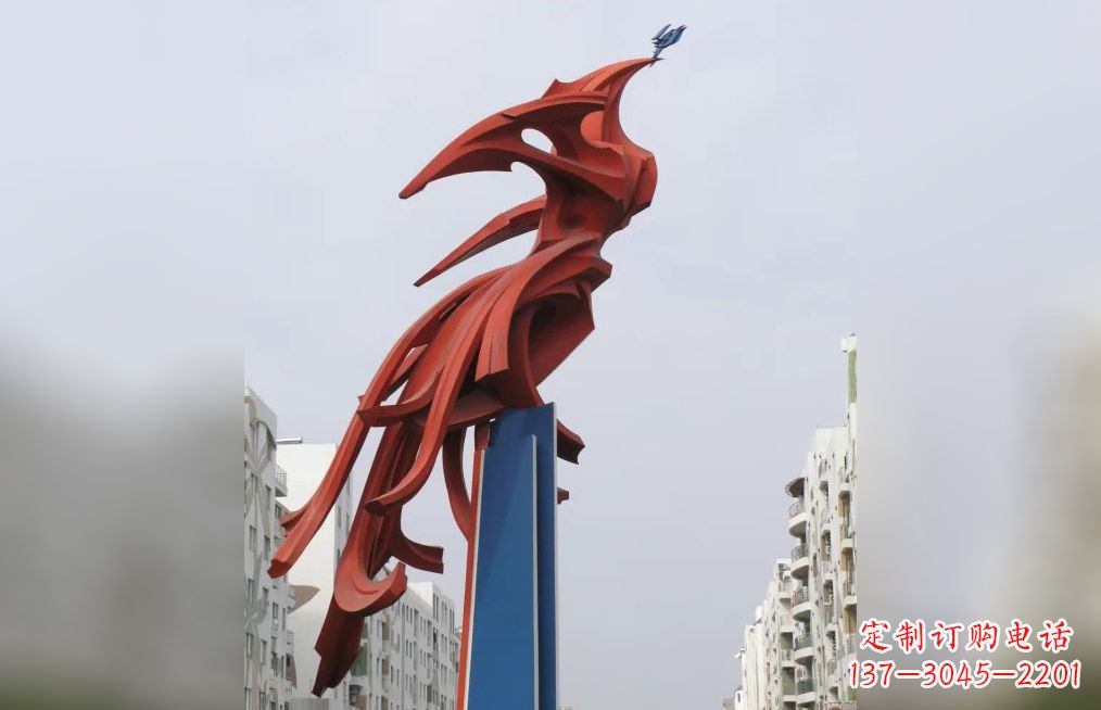 重庆广场不锈钢凤凰抽象雕塑